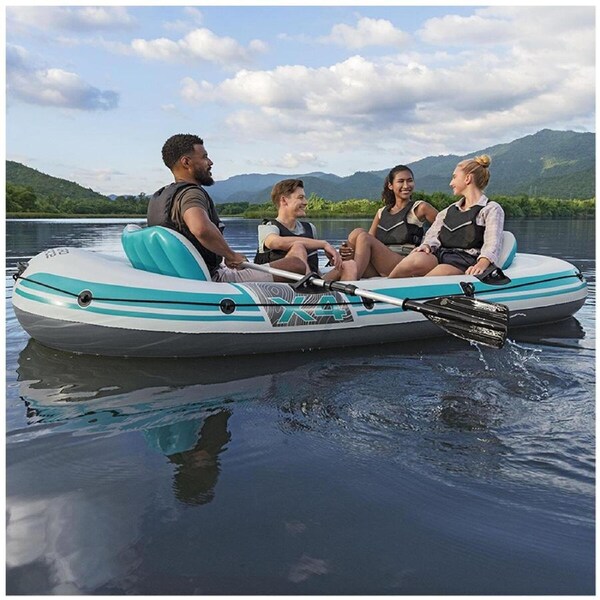 Bestway Hydro Force Adventure Elite X4 Inflatable Raft Set for 4 Adults, Grey/Teal