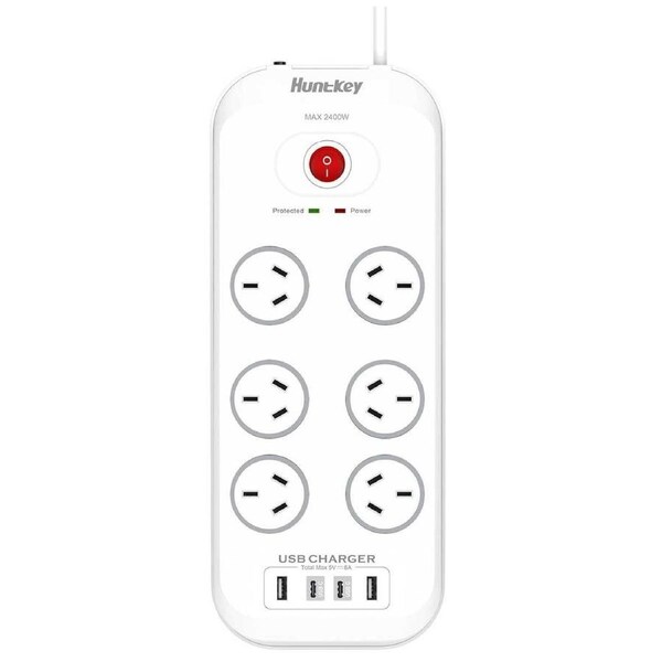 Huntkey 6 Outlets Surge Protector Powerboard 2 Pack with USB Ports, 2400W