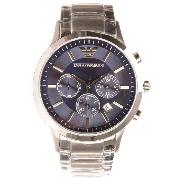 Emporio Armani Stainless Steel Men's Watch AR2448 Blue Dial Chronograph 500m Water Resistance