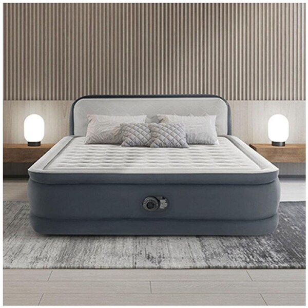 Intex Queen Ultra Plush Headboard Airbed with Internal Pump, Grey, 46 cm Raised