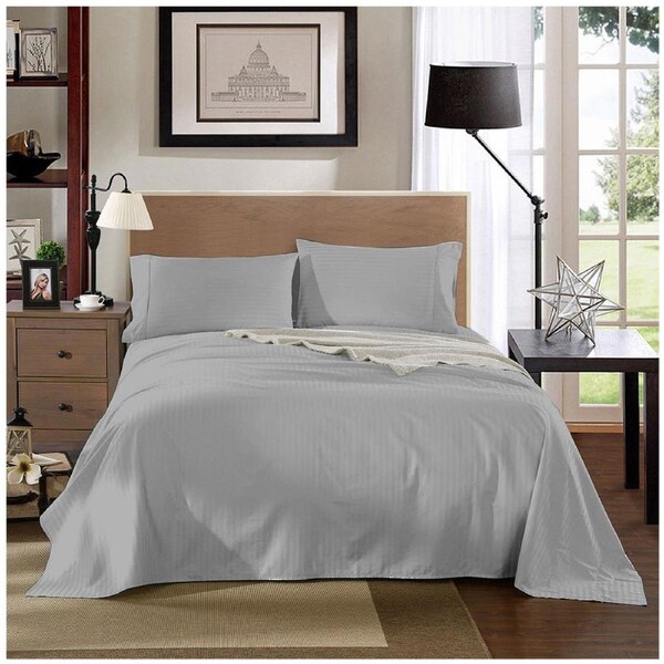 Kensington 1200 Thread Count Stripe Cotton Sheet Set Double Silver