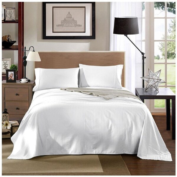 Kensington 1200 Thread Count Stripe Cotton Sheet Set Double White