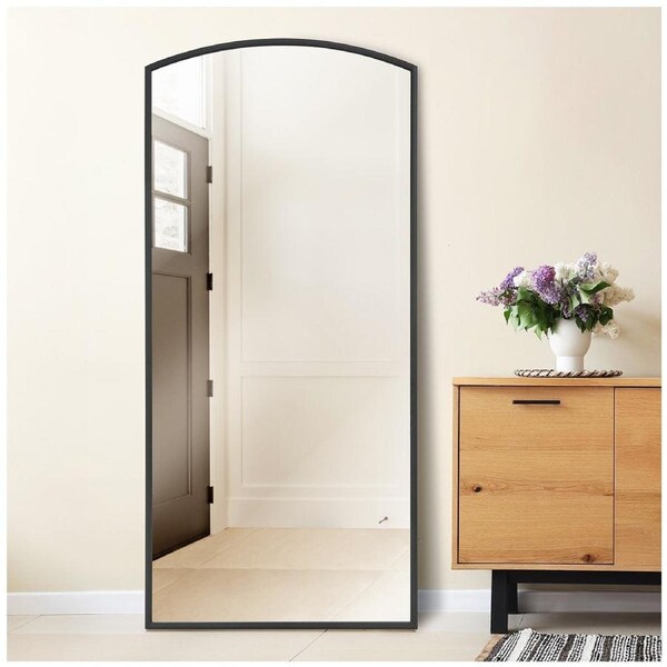 Life In Style Black Floor Mirror 760x1650mm Arched Top Sleek Metal Frame