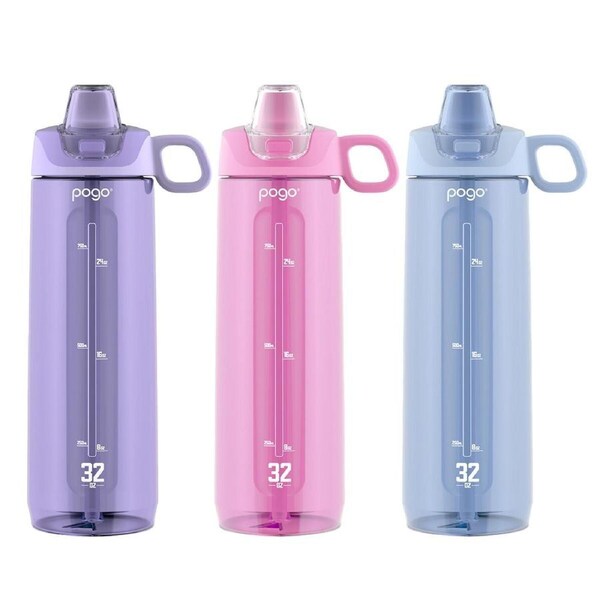Pogo Tritan Water Bottle 946 ml x 3 Pack Pink Purple Blue - Leakproof, BPA-Free, Dishwasher Safe