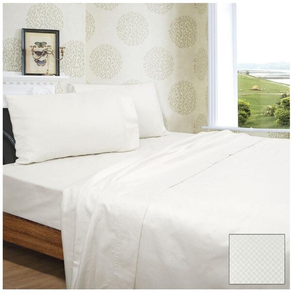 Ramesses Diamond Check Cotton Sateen Dobbly 1350 Thread Count Queen Quilt Cover Set White