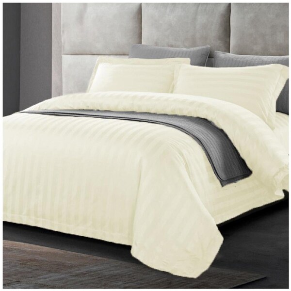 Ramesses 1200 Thread Count Cotton Sateen Stripe King Quilt Cover Set Cream