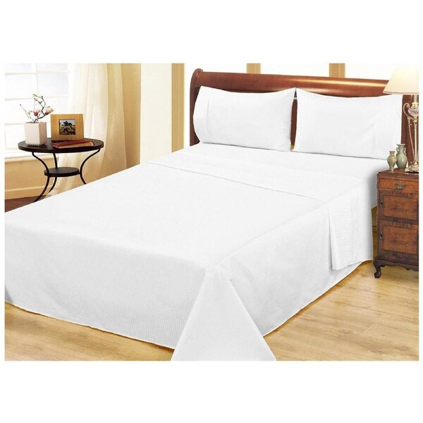 Ramesses 1000 Thread Count Pima Cotton Narrow Stripe Queen Sheet Set White
