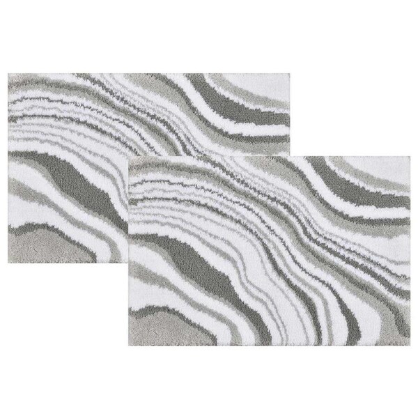 Riviera Homes Marble Print Bath Mat 2 Pack Grey 40 x 60cm - Plush, Super Soft, Machine Washable, Non Skid