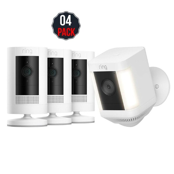 Ring Stick Up Cam Battery 3 Pack (White) + Spotlight Cam Plus Battery (White)