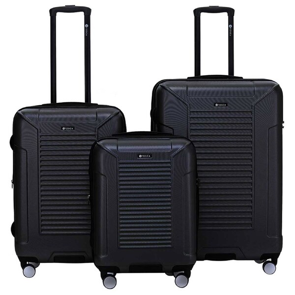 Tosca Matrix Range 3 Piece Luggage Set Black - Polycarbonate Shell, Expander Function, TSA Lock, 10-Year Warranty