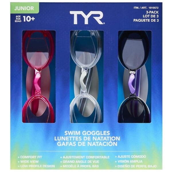 TYR Junior Girls Swim Goggles - 3 Pack (Comfort Fit & Anti-Fog)