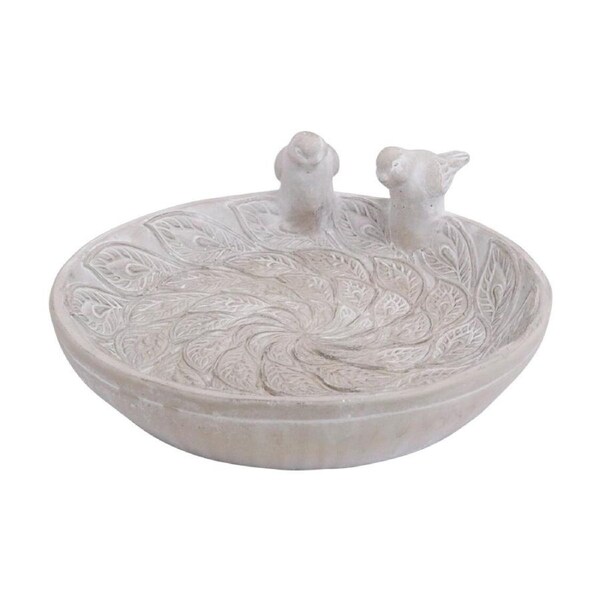 LVD Embossed Cement Hand Finished Decorative Leaf Bird Bath Tap Bowl 28x26cm