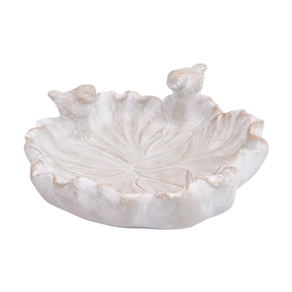 LVD Embossed Cement Hand Finished Decor Flower Bird Bath Tap Bowl 25.5x25cm