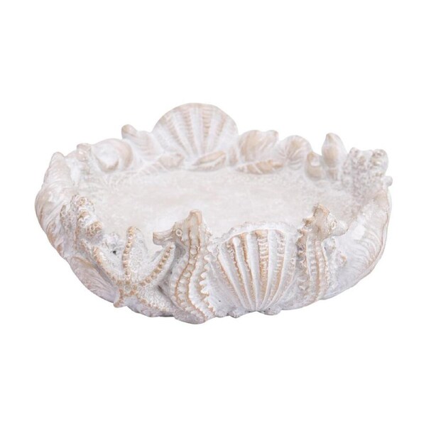 LVD Seaside Embossed Cement Hand Finished Decorative Garden Bird Bath 27x27cm