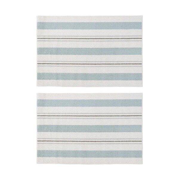 2PK LVD Non-Slip Woven Stripe Indoor Rug/Floor & Door Mat 90x60cm Blue/Grey