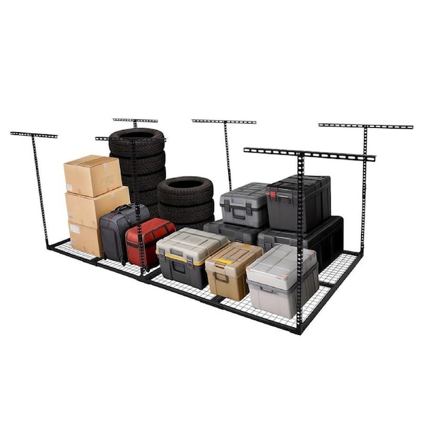 4x8ft Overhead Garage Storage Rack Heavy Duty Adjustable Mounted Metal Ceiling Rack Compatible With Joist Spacing of 91.5cm or Under 61cm Load 270kg Weight