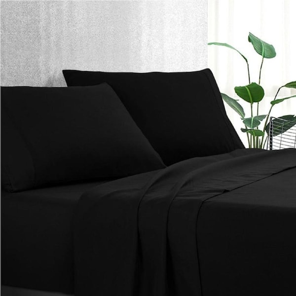 Luxton Pure Plain Soft Sheet Set Black Queen