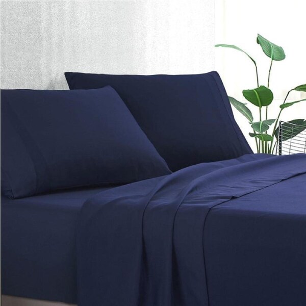 Luxton Pure Plain Soft Sheet Set Navy King Single