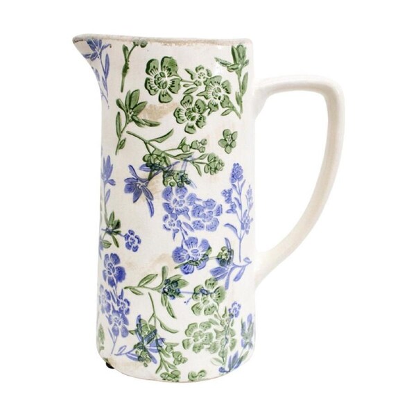 LVD Large Botanical Ceramic Floral Jug Home/Kitchen Decor Green/Blue