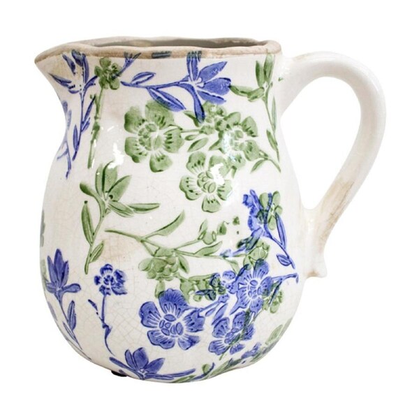 LVD Medium Botanical Ceramic Floral Jug Kitchen Decor Green/Blue