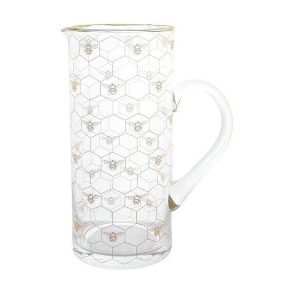LVD Honeycomb Bee Decal Glass Water Jug Home/Kitchen Decor White