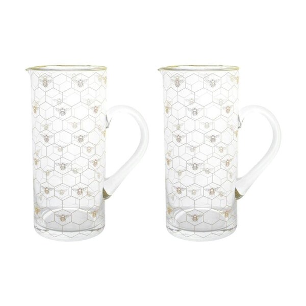 2PK LVD Honeycomb Bee Decal Glass Water Jug Home/Kitchen Decor White