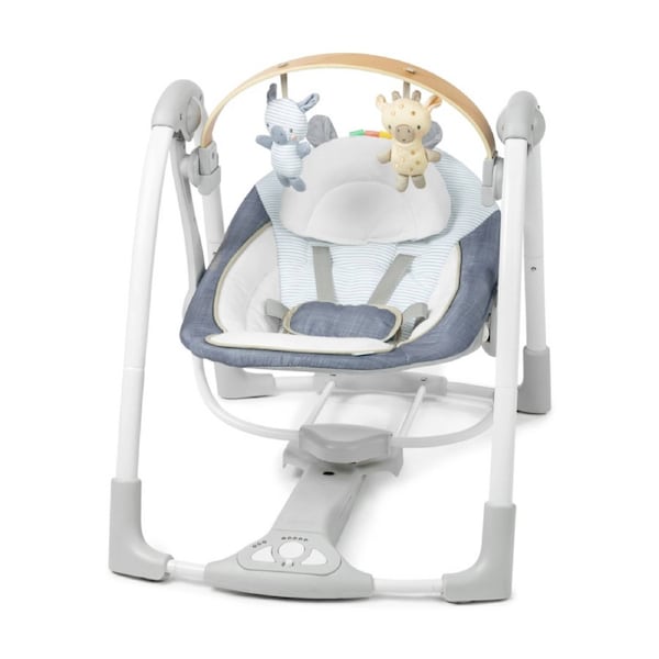 Ingenuity Swing 'n Go Portable Baby/Infant Swing Chambray W/ Toys 0m+