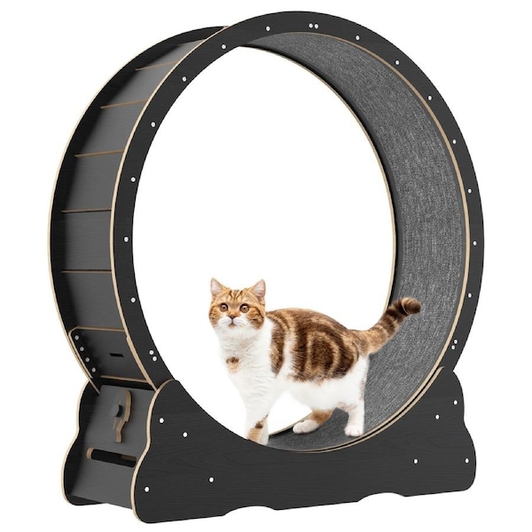 Advwin Cat Exercise Wheel Running Treadmill Wooden Exerciser Scratcher Toy Furniture Black