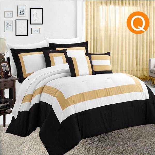 Home Fashion 10 Piece Soft Bed Comforter and Sheet Sets Bedspread Cushions Pillowcase Set Gold Queen