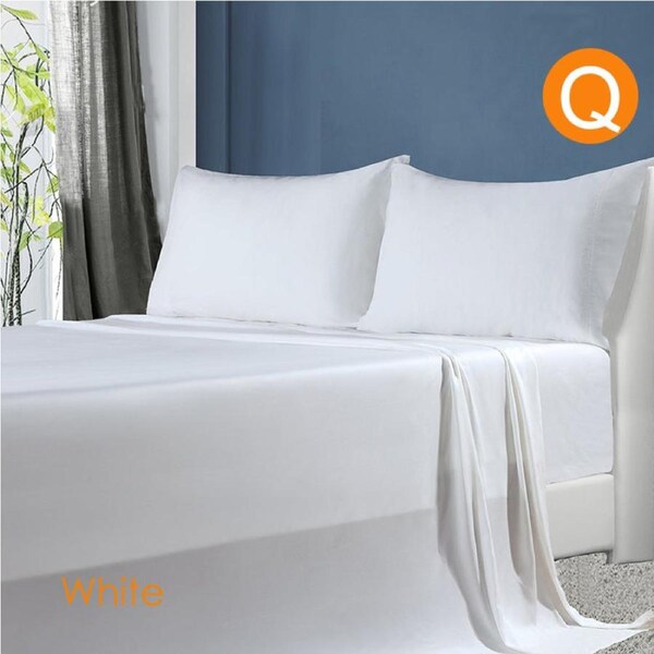 Softouch 100% Natural Premium Bamboo Sheet Sets Pillowcases Flat Fitted Sheet All Size White Queen