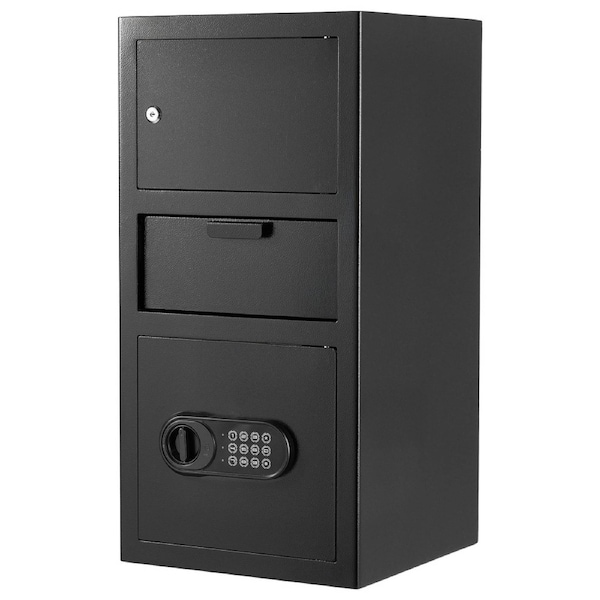 3.6 Cubic Feet Drop Safe, Large Capacity Front Drop Slot Safe Box with Digital Keypad, Heavy Duty 3 Tiers Cash Depository Box with Spare Keys for Cash, Bank Slip, Jewelry, Document, Bill, Black