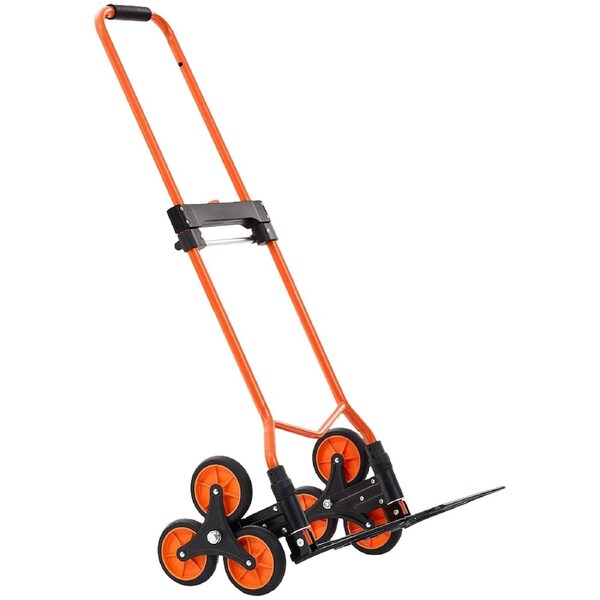 Stair Climbing Cart, 54 kg Stair-Climbing Capacity, Portable Folding Trolley Cart with Telescoping Handle, 6 Wheels and 2 Bungee Cords, Stair Climber Dolly for Home, Groceries, Warehouse