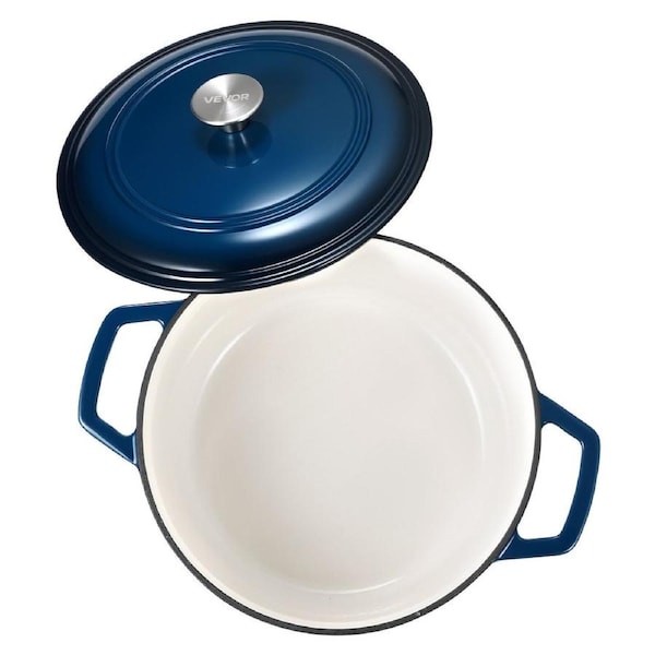 Enameled Cast Iron Dutch Oven, 5.7L Pot with Lid and Dual Handles, Heavy-Duty Durable Cookware Pan, Oven Induction Compatible up to 260 , for Braising, Stews, Roasting, Bread Baking, Blue