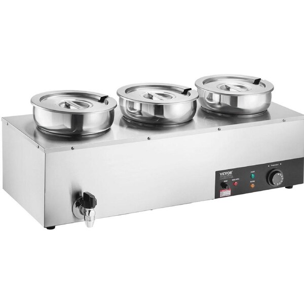 Electric Soup Warmer, Three 7.4QT Stainless Steel Round Pot, 1200W Commercial Food Warmer, 30 - 85 Adjustable Temp, Bain Marie with Anti-Dry Burn and Reset Button, for Restaurant, Buffet