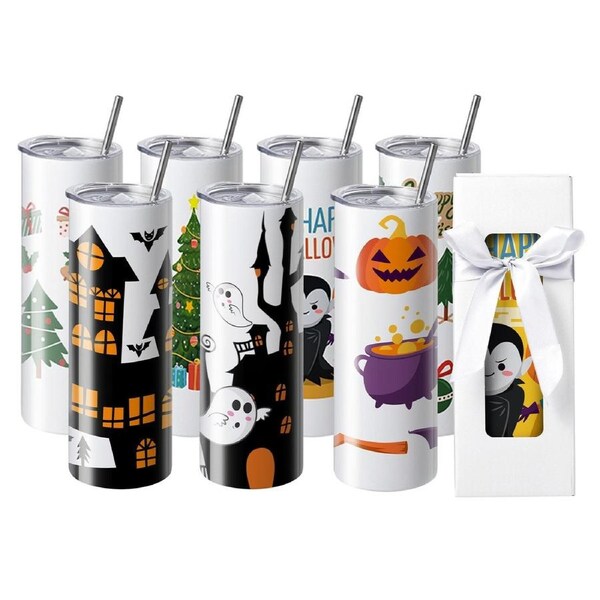 50 Pack Straight Sublimation Tumblers, 20 oz Blank Tumbler Bulk, Stainless Steel Double Wall Tumbler Cups with Straw, Lid, Brush, Base, Shrink Wrap, Gift Box, for Heat Press and Heat Transfer