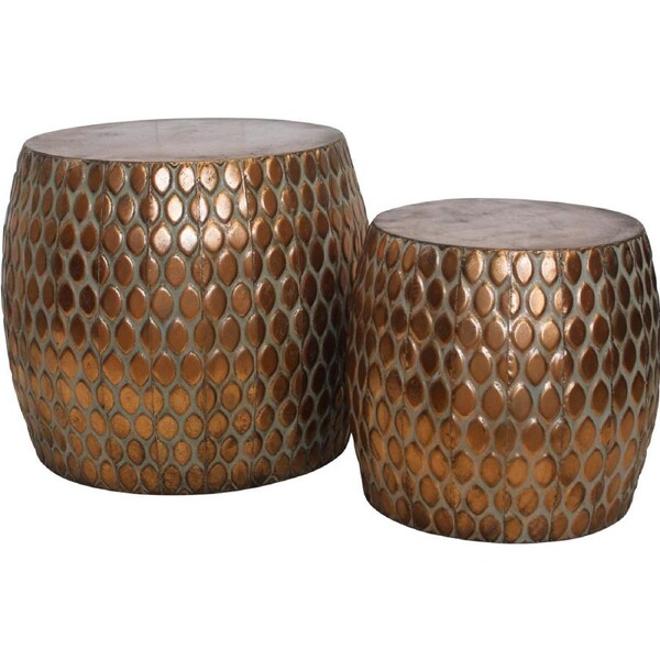 2pc LVD Turtle Scale Copper Finish Table/Stool Home/Living Decor Set Metal
