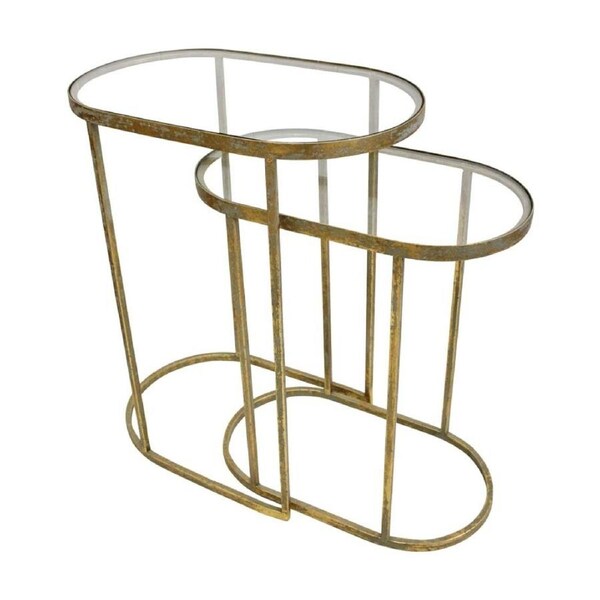 2pc LVD Modern Nested Metal Frame Table Home & Living Decor Set Vintage Gold