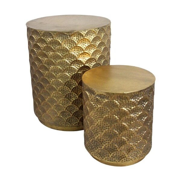 2pc LVD Turtle Textured Gold Shell Side Table Home Decor Set Small & Large
