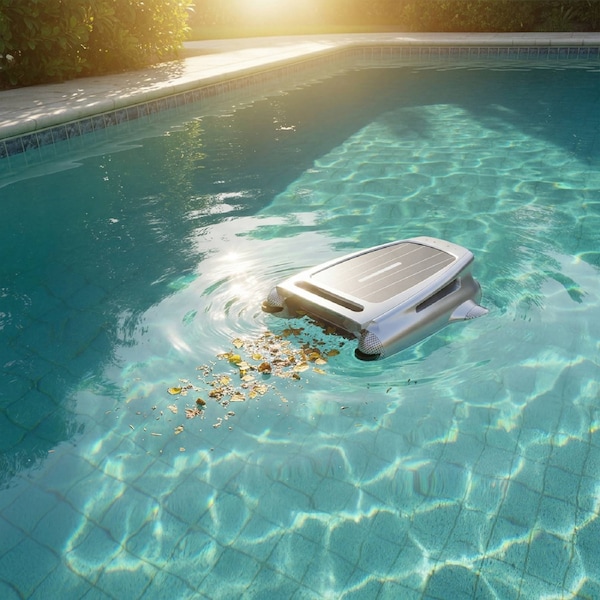 Advwin Solar Pool Skimmer, Automatic Cordless Pool Cleaner, APP Control/5200mAh Battery/20H Runtime/Dual Charging Modes, Sliver