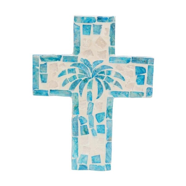 LVD Medium Decorative Aqua Palm Tree Cross Home & Living Decor 21x16x2cm