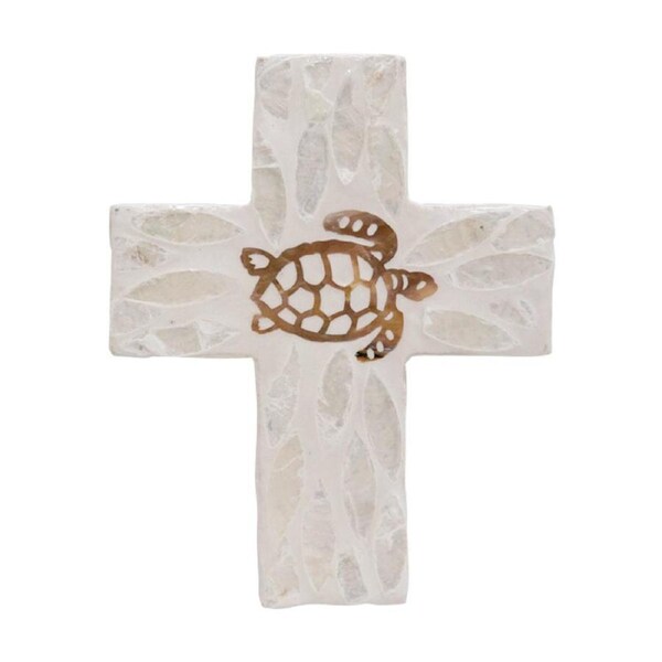 LVD Small Decorative Coastal Ivory Turtle Cross Home & Living Decor 15x12x2cm