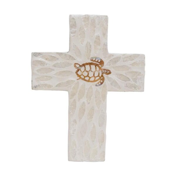 LVD Medium Decorative Coastal Ivory Turtle Cross Home & Living Decor 21x16x2cm