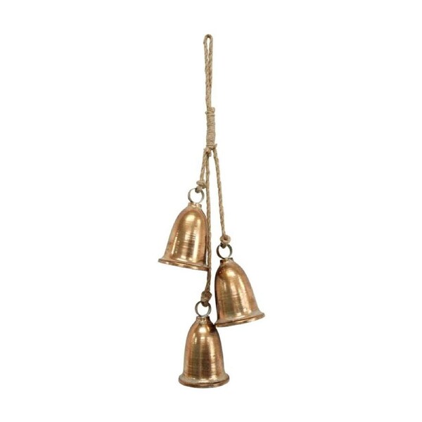 LVD Rustic Aged Copper Three Bell Cluster Hanging Home Decor 19x9.5x62.5cm