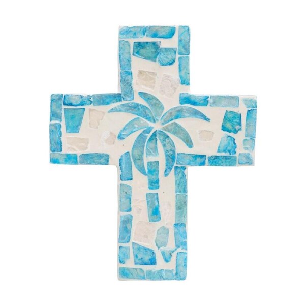 LVD Small Decorative Aqua Palm Tree Cross Home & Living Decor 15x12x2cm