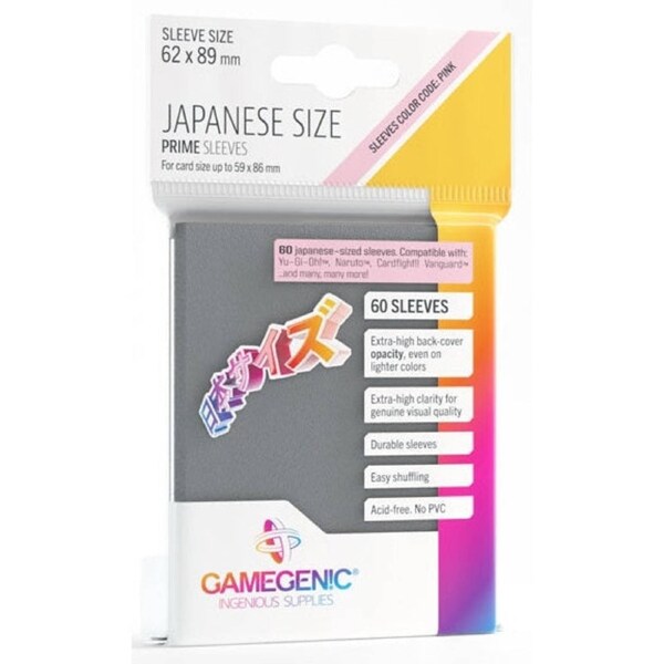 Gamegenic Prime Japanese Sized Sleeves - Size Code PINK - Sleeve Colour Dark Gray 62mmx89mm 60 Sleeves Per Pack