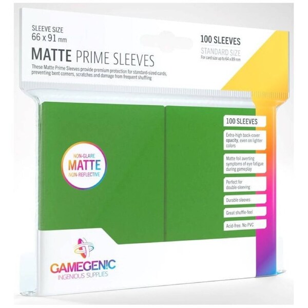 Gamegenic Matte Prime Card Sleeves Green 66mmx91mm 100 Sleeves Per Pack