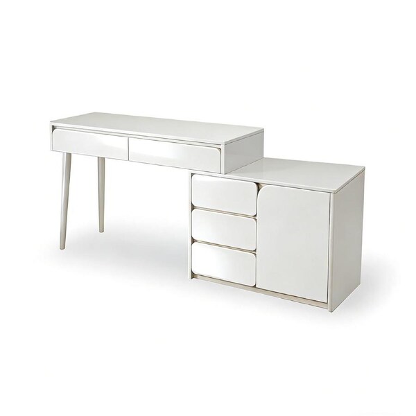 FORET High Gloss White Extendable Dressing Table 5 Drawer Cabinet Storage Desk