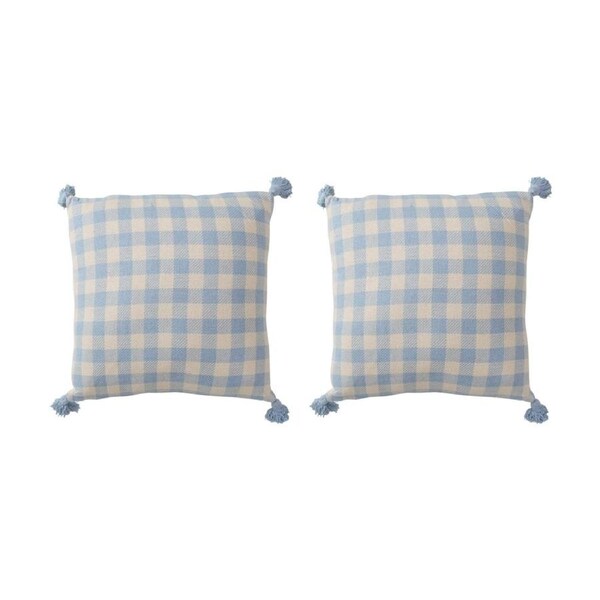 2PK LVD Summer Blue Checkered Home/Living Decor Cushion/Pillow 50x50cm
