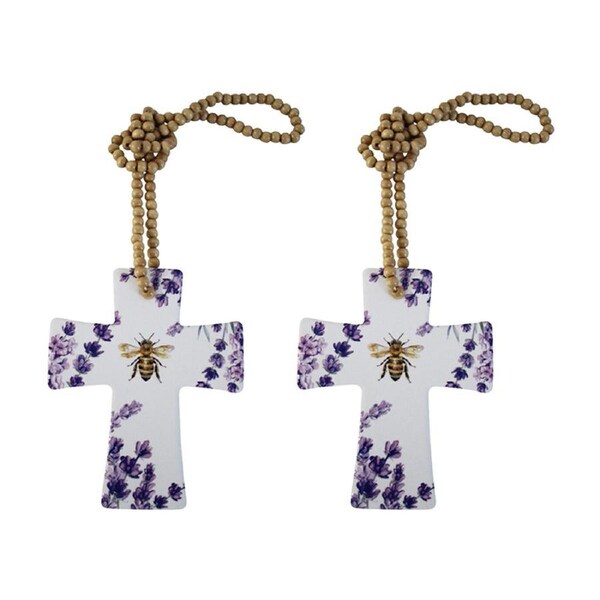 2PK LVD Bee Cross Home & Living Decor W/ Beads Multicolour 12x14.5cm