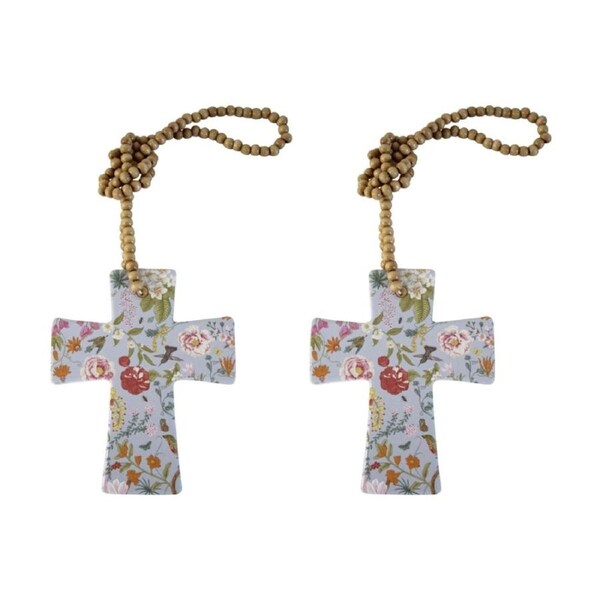 2PK LVD Botanical Garden Cross Home & Living Decor W/ Beads 12x14.5cm